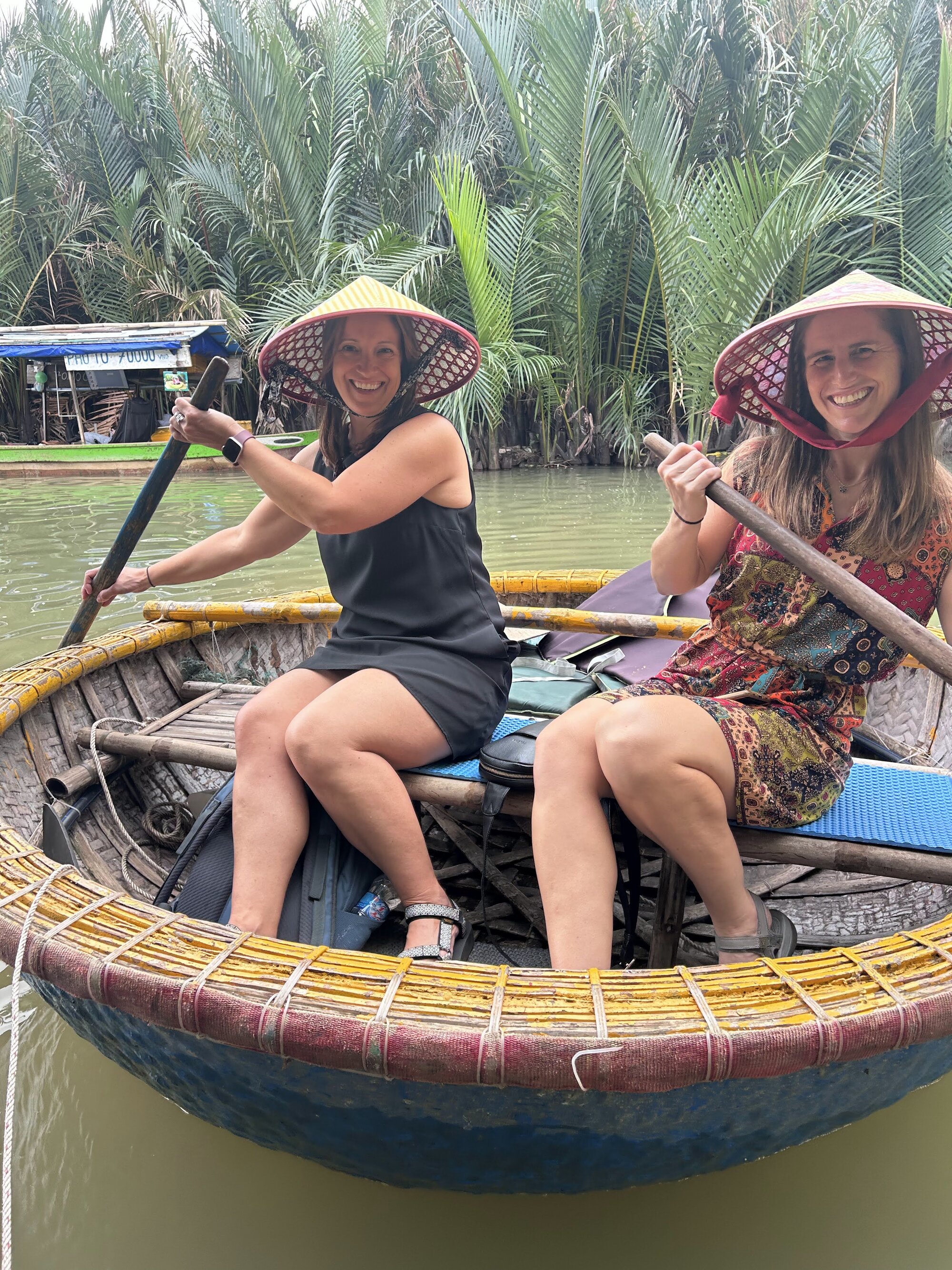 Randi and Eliz on a coconut boat ride!