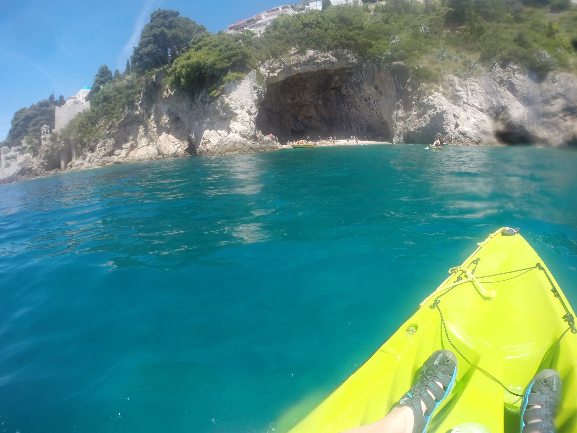 A blurry view of Betina Beach on the kayak tour out of Dubrovnik.