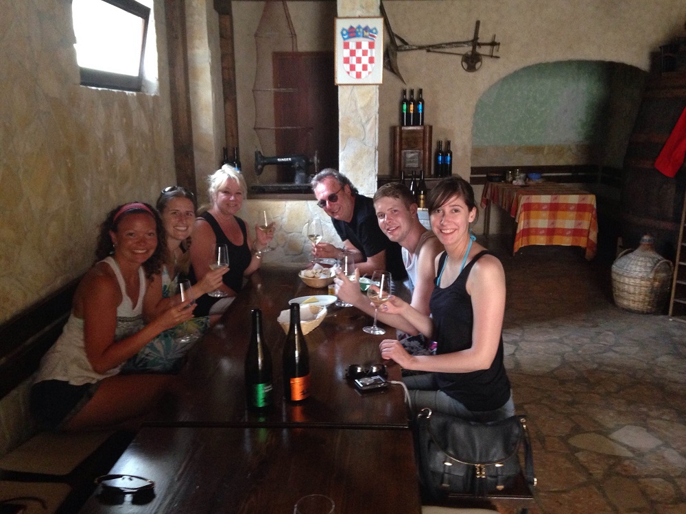 Our small group enjoying wine tasting at Sladi.
