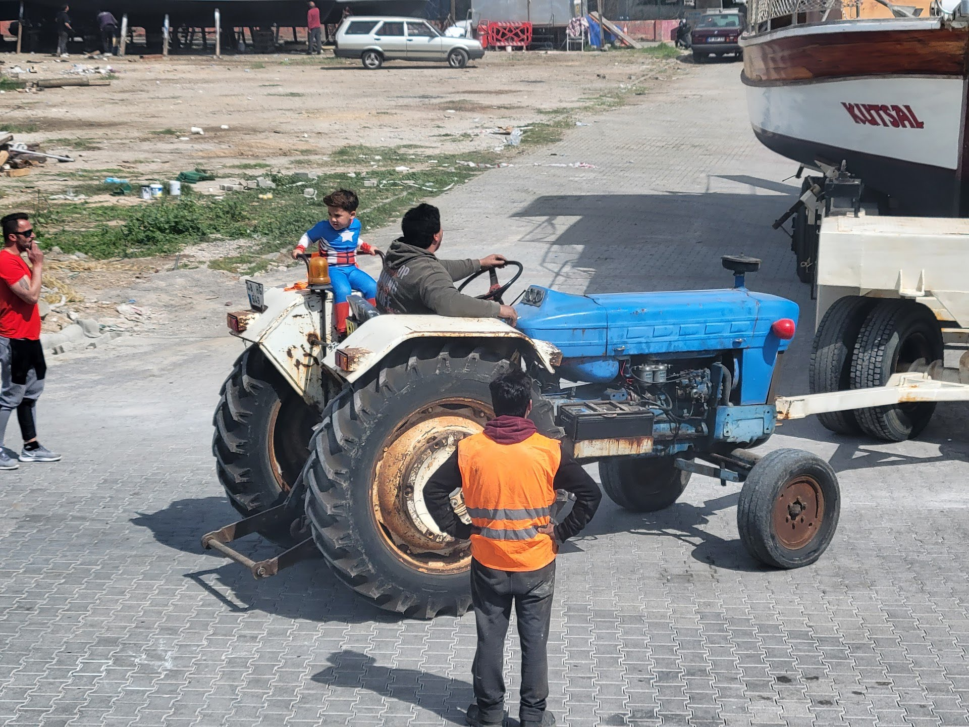 Captain America and the smoking tractor driver