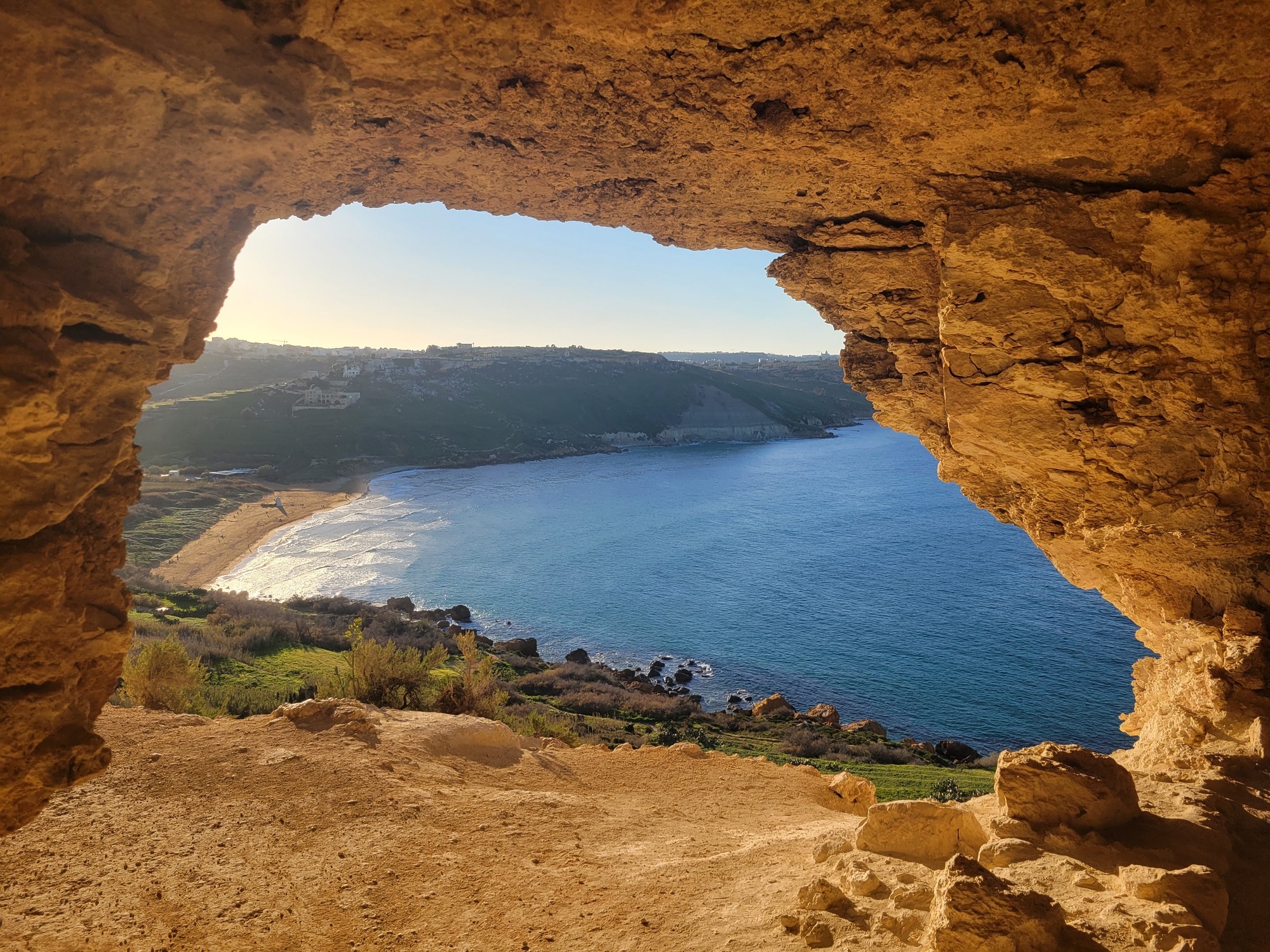 Tal-Mixta Cave above Ramla Beach on Gozo