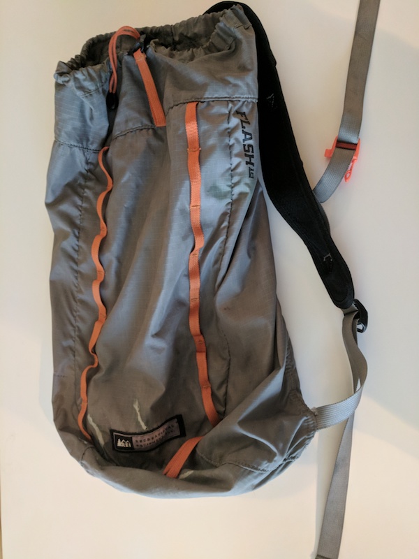 Small flash backpack that we use for hikes or situations where things need to stay dry, like kayaking